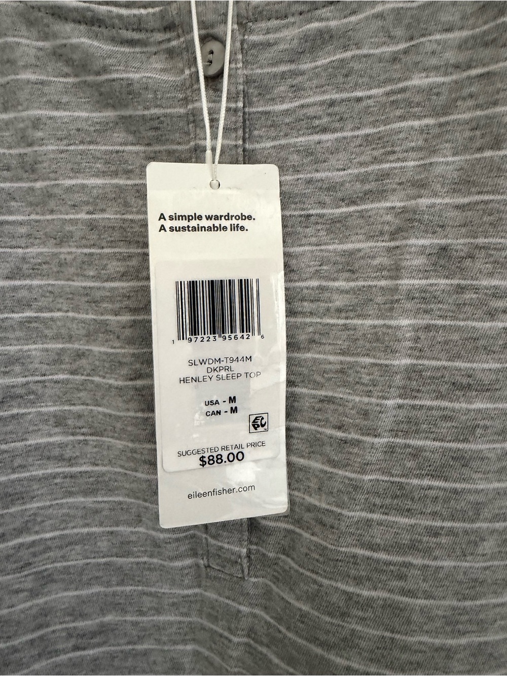 Eileen Fisher Henley Sleep Lounge Top Size Medium Organic Cotton - Picture 4 of 5
